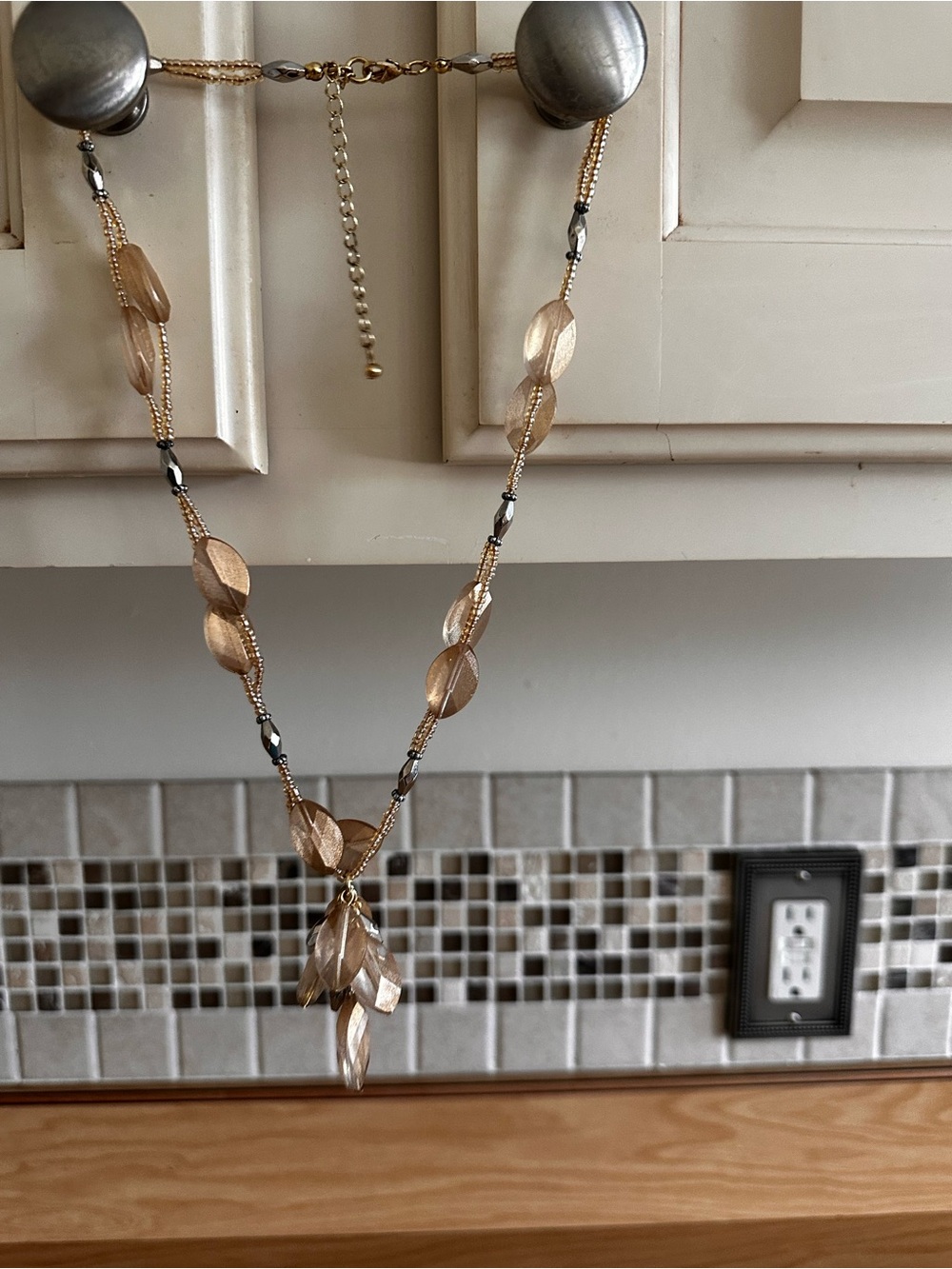 Artisan Gold-Tone Beaded Leaf Pendant Necklace
